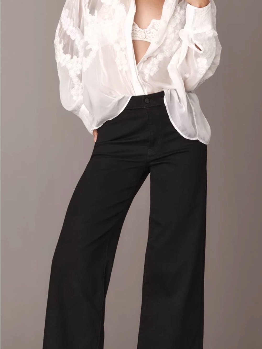 Frame Le Slim Palazzo Black Wide Leg High-Waist Jeans